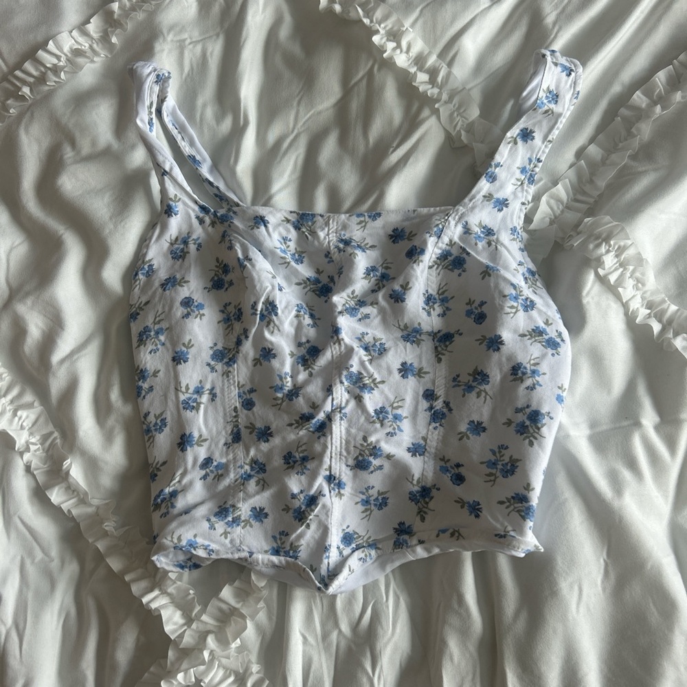 Hollister Blue and White Camisole Crop Top